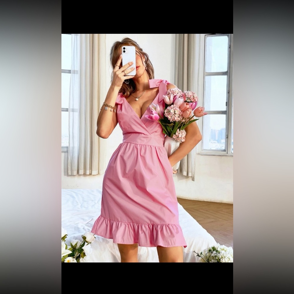 Tie Shoulder Ruffle Hem Dress